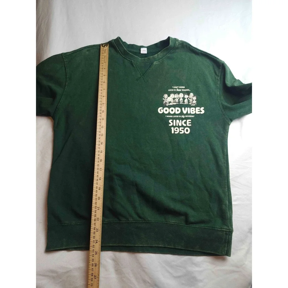 Old Navy Peanuts Records Good Vibes 1950 Sweatshirt Kids XL 14-16 Green Gorpcore